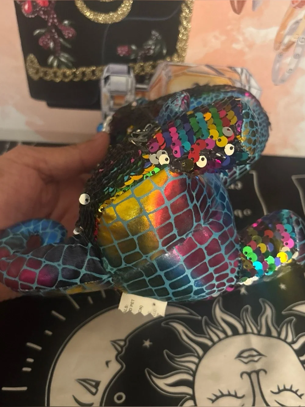 7” Sequin Rainbow Plush Dino Toy - Kids Accessories